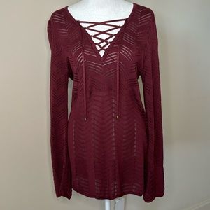 White House Black Market top with lace-up neck